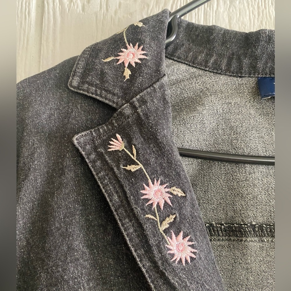 Vtg Y2K Denim & Co Black Pink Floral Embroidered Blazer Denim Jacket Business S - Picture 5 of 9